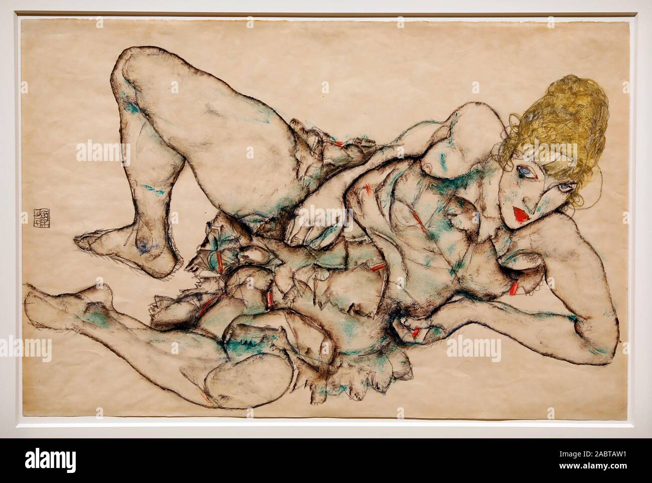 Egon Schiele, Reclining woman with blond hair, 1914, transparent and opaque watercolour over graphite on paper. Stock Photo