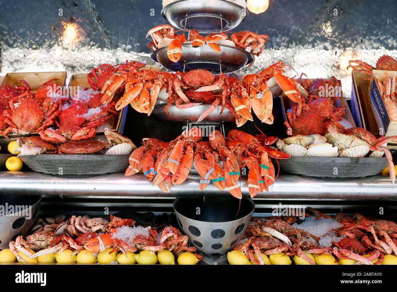 Sea food restaurant. Lobsters and crabs. Paris. France. Stock Photo