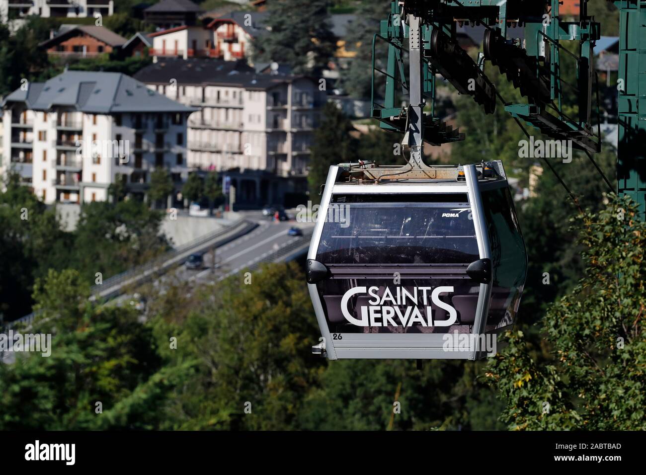 French Alps. Mont Blanc Massif. Gondola cable car. Saint-Gervais. France. Stock Photo