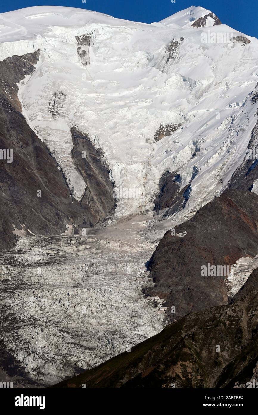 Landscape of the French Alps in summer.  Mont Blanc Massif.  Bionnassay glacier. Saint-Gervais. France. Stock Photo