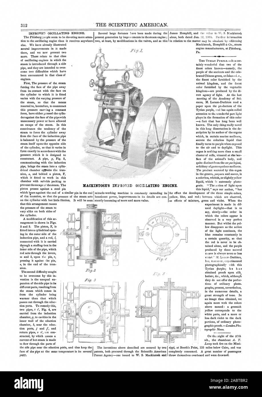 MACKINTOSH'S IMPROVED OSCILLATING ENGINE., scientific american, 1860-05-12 Stock Photo