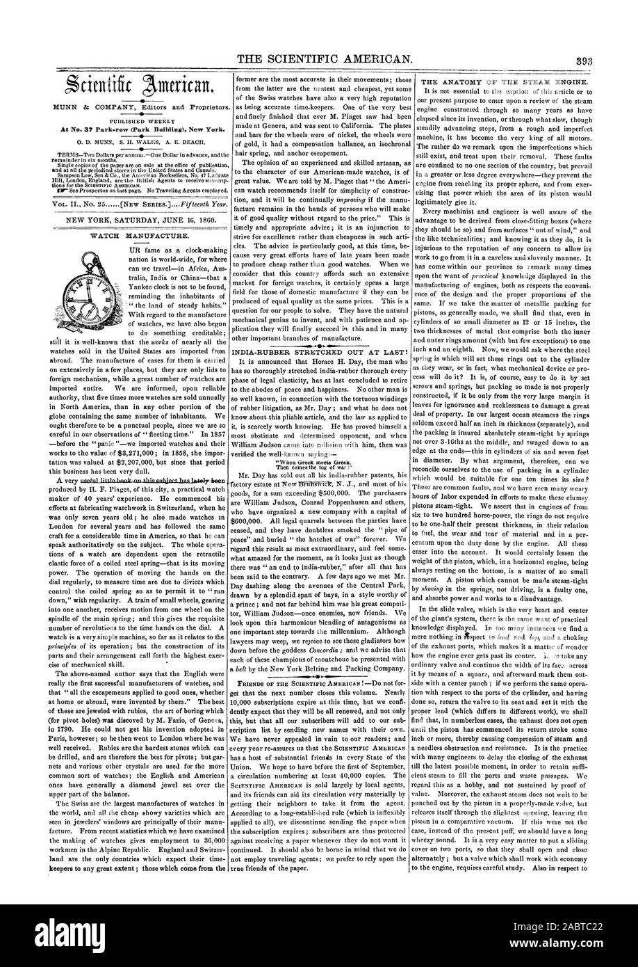 THE SCIENTIFIC AMERICAN. 393 At No. 37 Park-row (Park Building) New York., 1860-06-16 Stock Photo