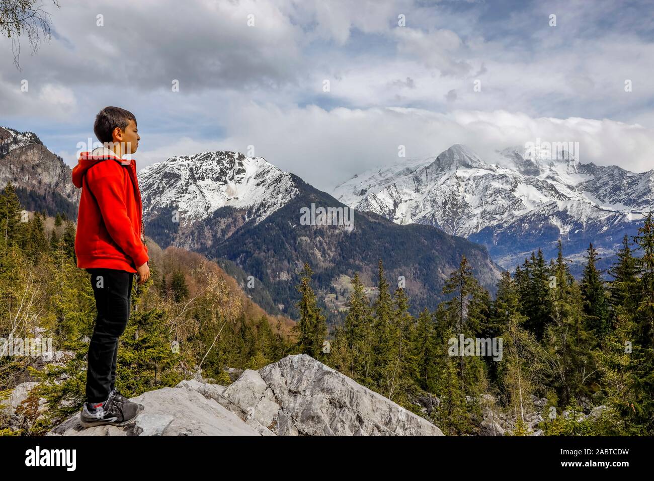 13-year-old boy on vacation in Haute Savoie, France. Stock Photo