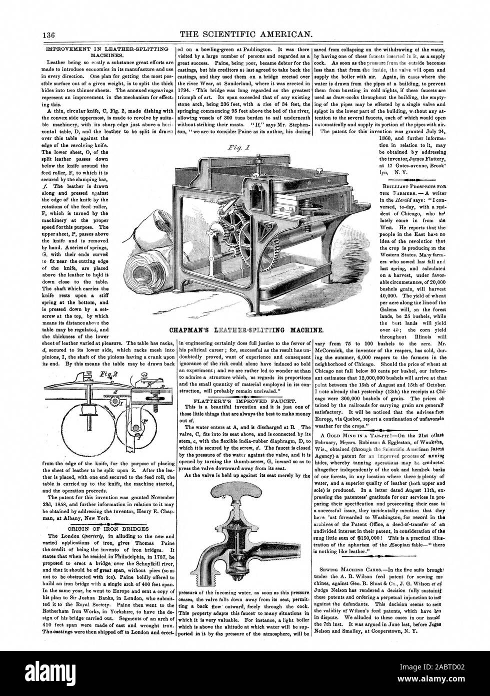 136 THE SCIENTIFIC AMERICAN. CHAPMAN'S LEATHER-SPLITTING MACHINE., 1860-08-25 Stock Photo