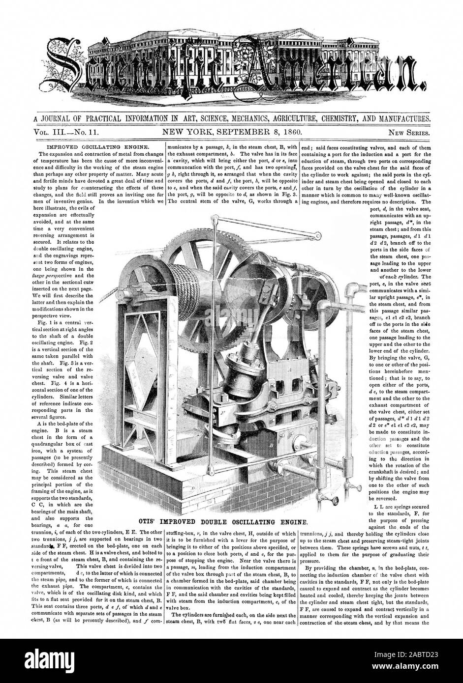 OTIS' IMPROVED DOUBLE OSCILLATING ENGINE, scientific american, 60-09-08 Stock Photo