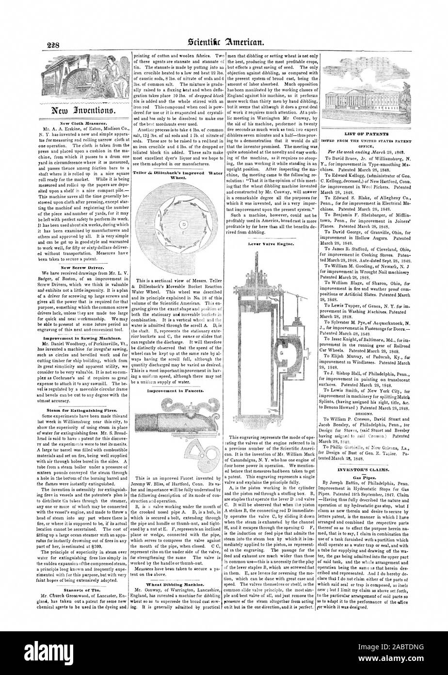 New Cloth Measurer. Mr. A. A. Erskine of Eaton Madison Co. N. Y. has invented a new and simple appara tus for measuring end rolling narrow cloth at one operation. The cloth is taken from the press and placed upon a cushion in the ma chine from which it passes to a drum one shaft where it is rolled up in a nice square roll ready for the market. While it is being measured and rolled up the papers are depo sited upon a shelf in a nice compact pile This machine saves all the time generally be stowed upon cloth after pressing except star ting the machine and registering the number of the piece and Stock Photo