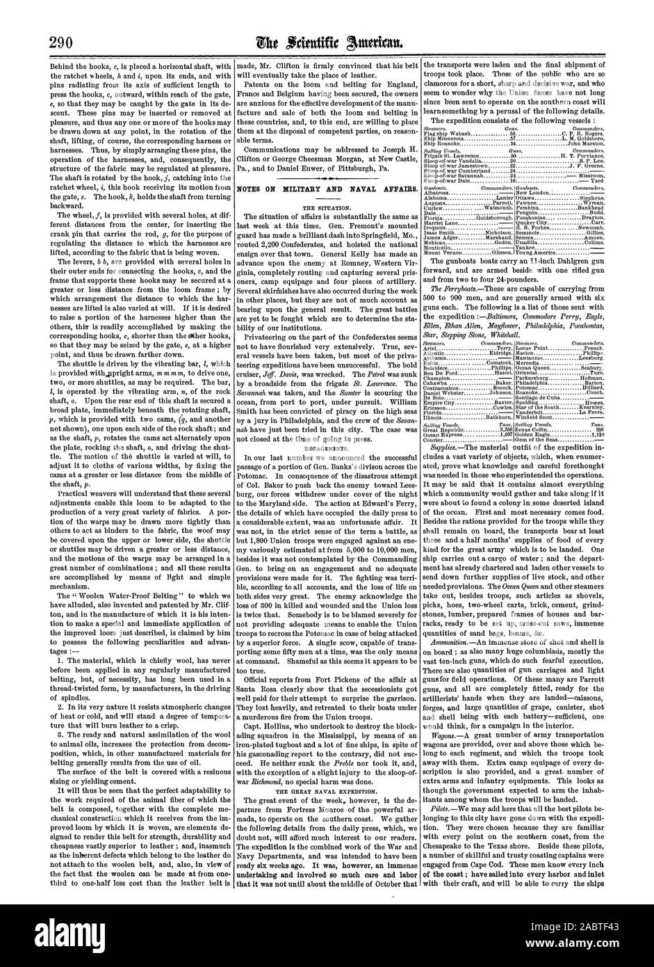 NOTES ON MILITARY AND NAVAL AFFAIRS., scientific american, 1861-11-09 Stock Photo