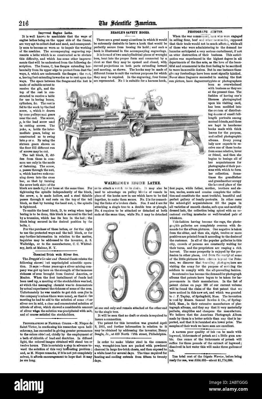 WALBRIDGE'S ENGINE LATHE., scientific american, 1862-04-05 Stock Photo