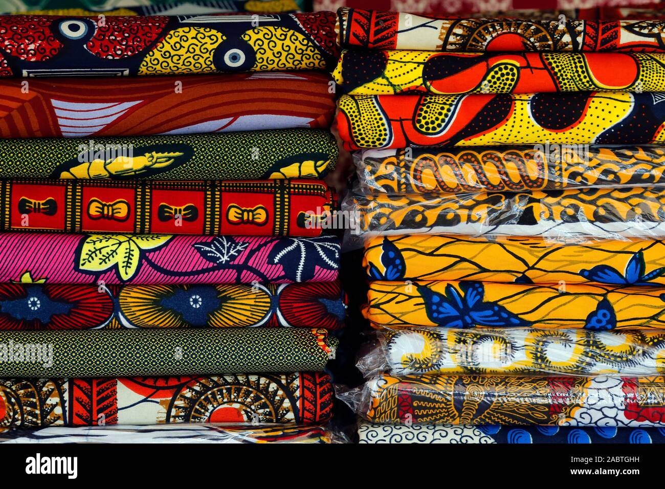 Imported dutch wax print fabric for traditional african dress.  Lome. Togo. Stock Photo