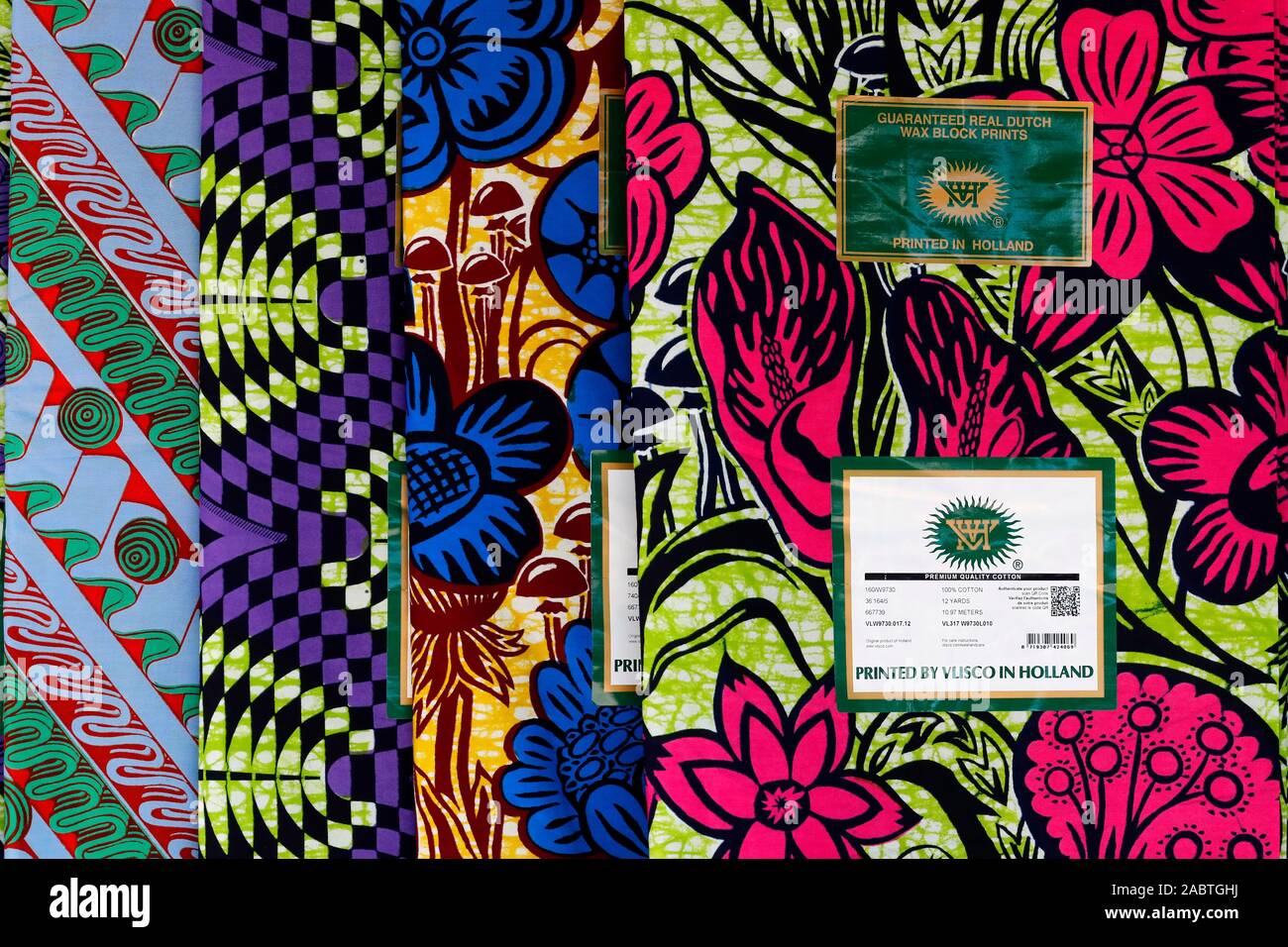 Imported dutch wax print fabric for traditional african dress.  Lome. Togo. Stock Photo