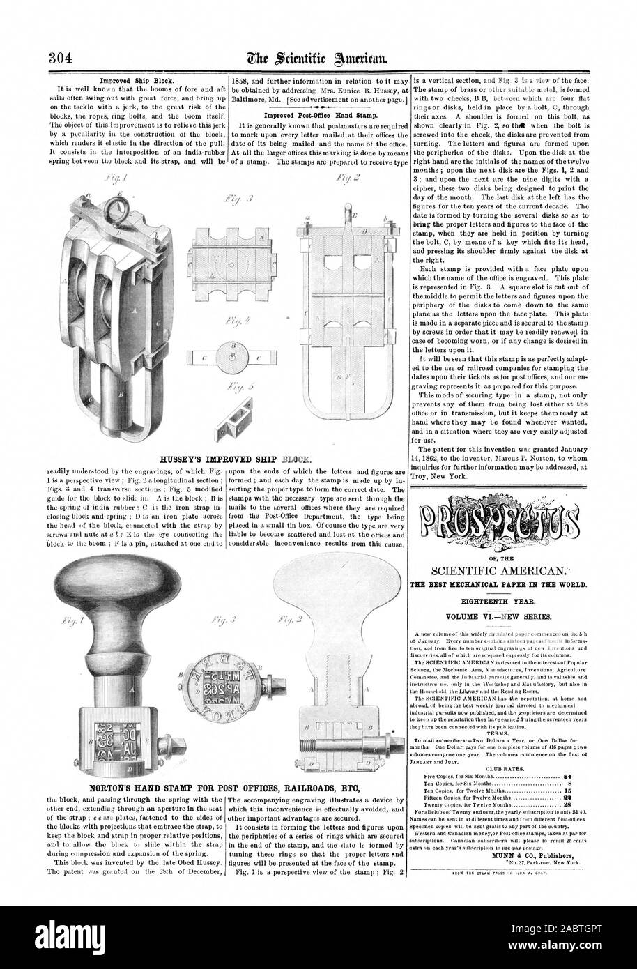 Improved PostOffice Hand Stamp. HUSSEY'S IMPROVED SHIP BLOCK. NORTON'S