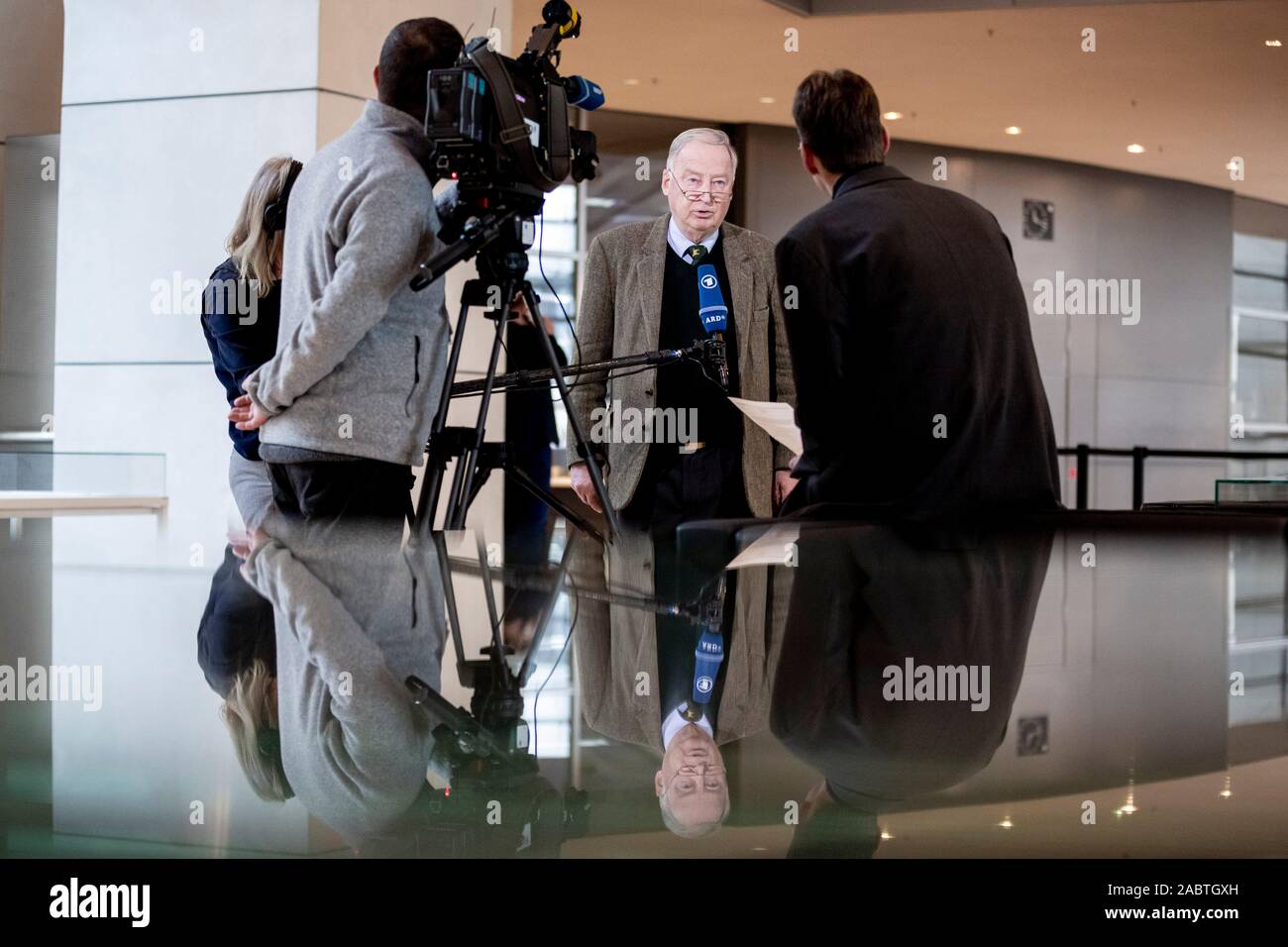 Berlin, Germany. 29th Nov, 2019. Alexander Gauland, chairman of the AfD parliamentary group, gives a TV interview in the German Bundestag. Credit: Christoph Soeder/dpa/Alamy Live News Stock Photo