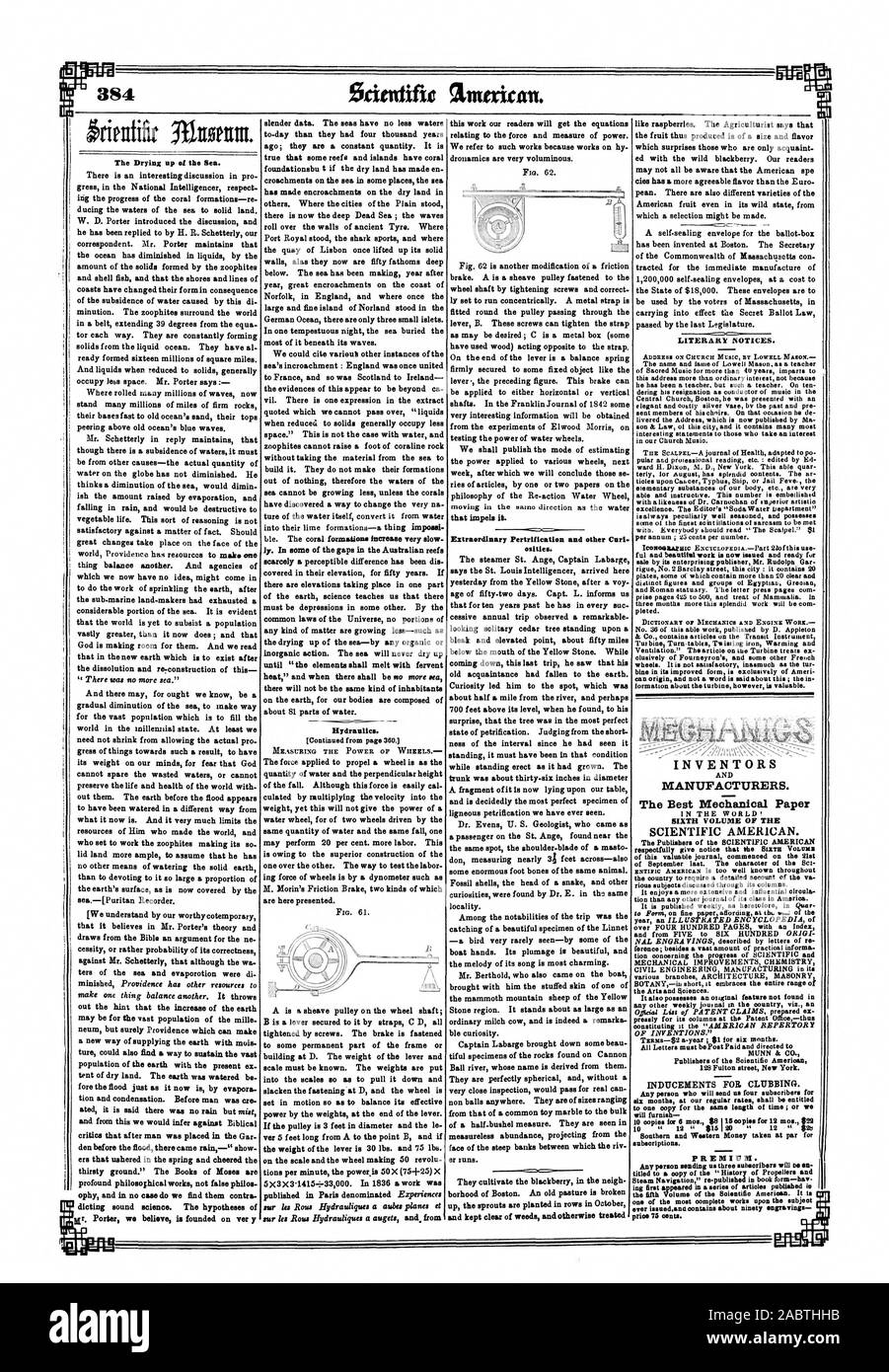 For Six Months All Letters Must Be Post Paid And Directed T Munn Co Inducements For Clubbing Any Person Who Will Send Us Four Subscribers For Six Months At Our Regular