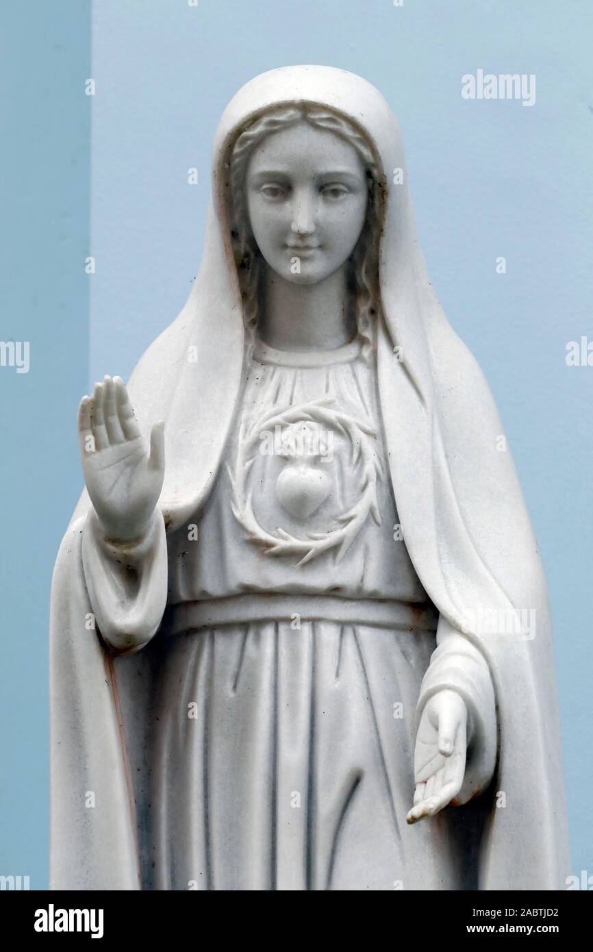 Statue depicting the Immaculate Heart of Mary as described by Sister Lœcia, the famous visionary of Fatima.  Basilica of Our Lady of La Vang.  La Vang Stock Photo
