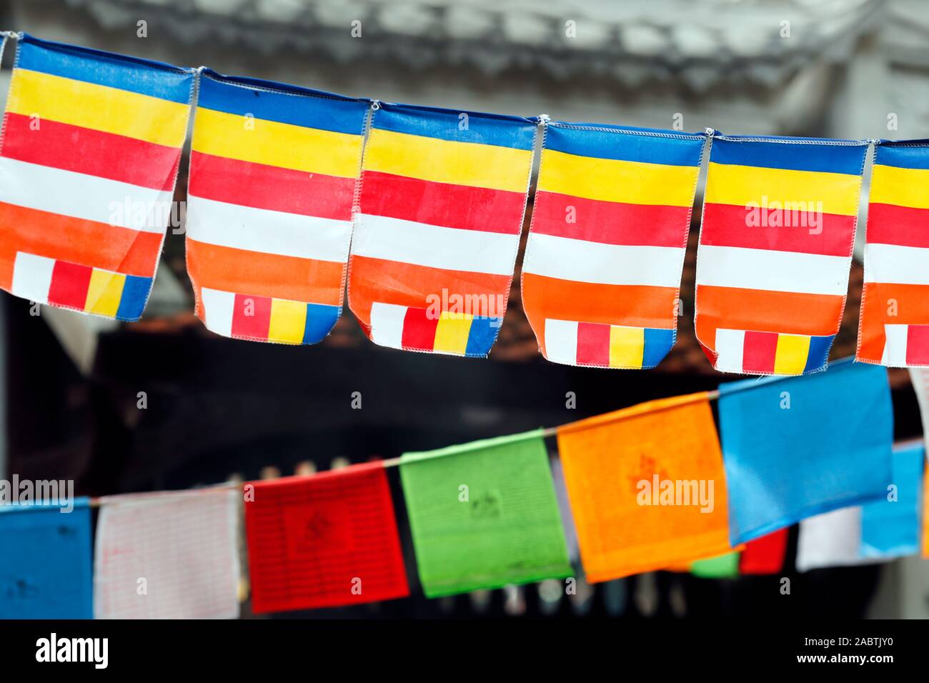 Buddhist flags and Tibetan buddhist prayer flags. Hanoi. Vietnam Stock