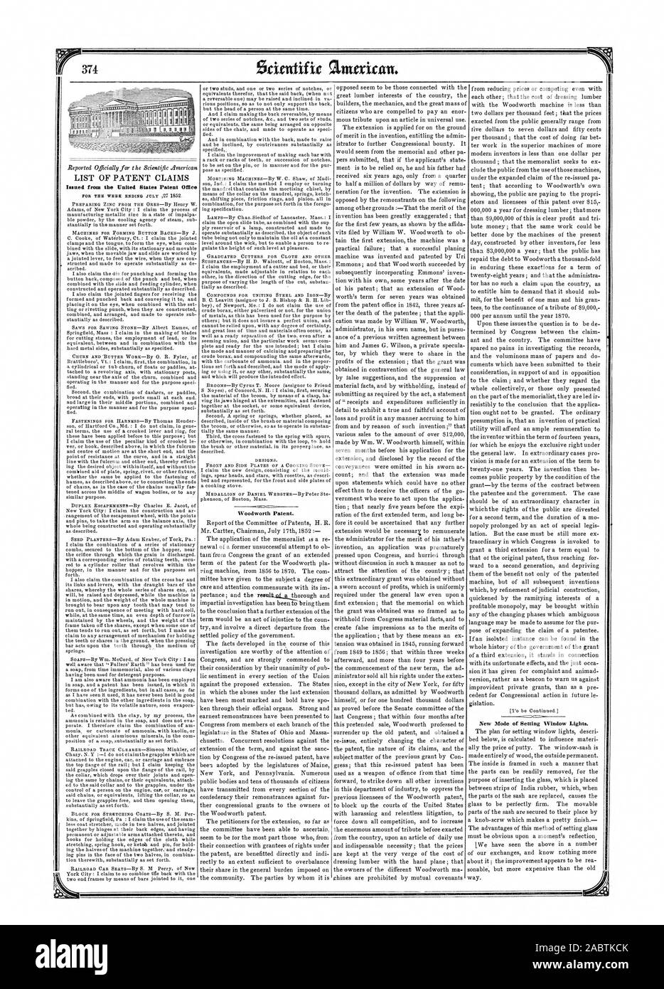 United states patent office woodworth patent hires stock photography