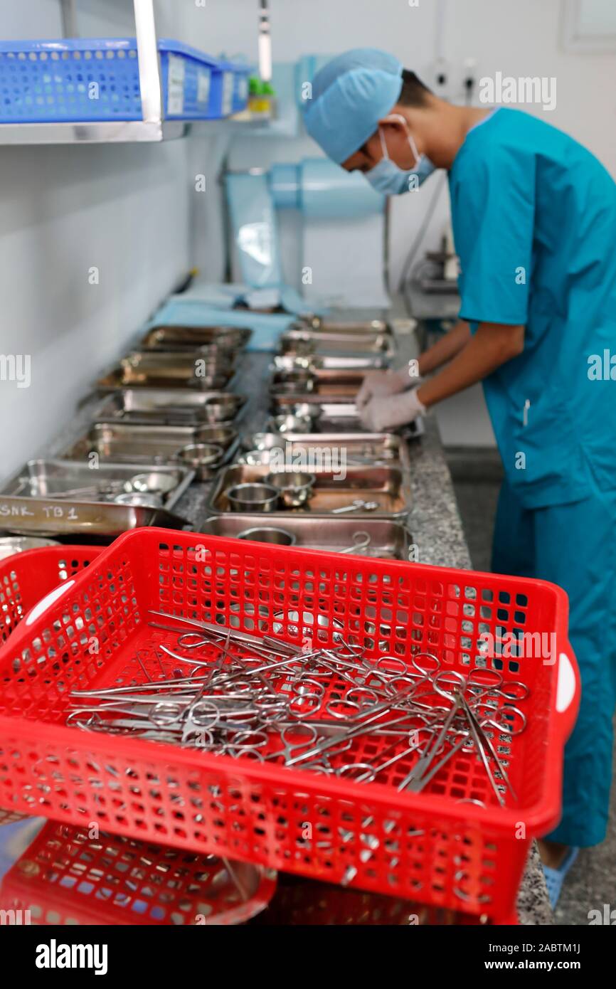Sterile surgical instruments. Cardiology hospital. Ho Chi Minh City