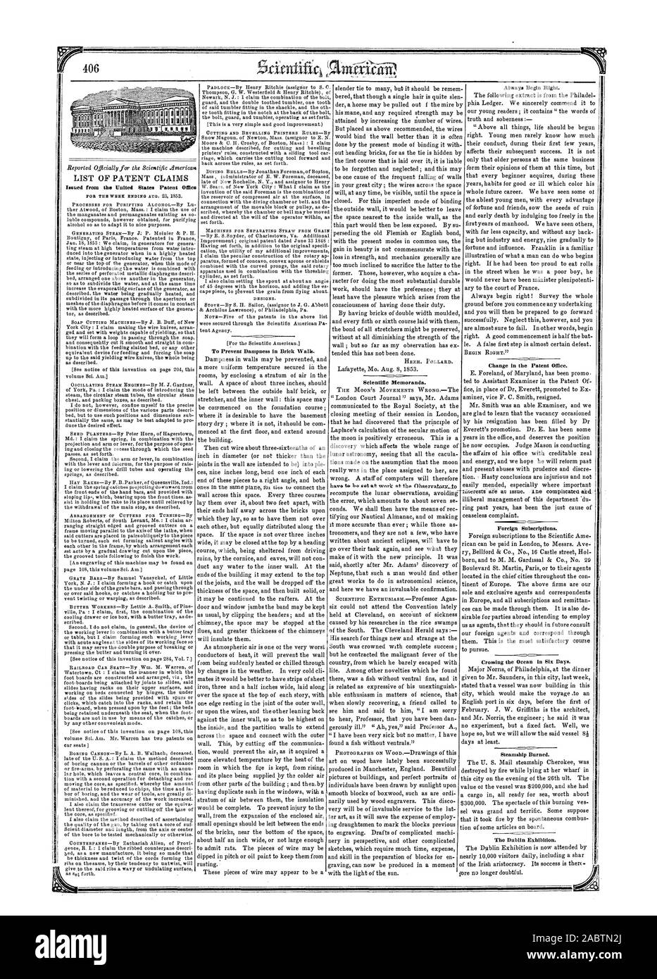 406, scientific american, 1853-09-03 Stock Photo