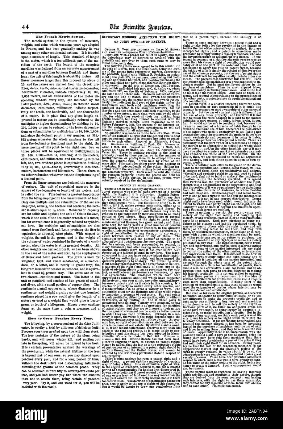 The French Metric System. How to Grow Peaches Every Year. satisfied with  the result. OBTANT DECISION AFFECIING THE RIGHTS, scientific american,  1864-01-11 Stock Photo - Alamy