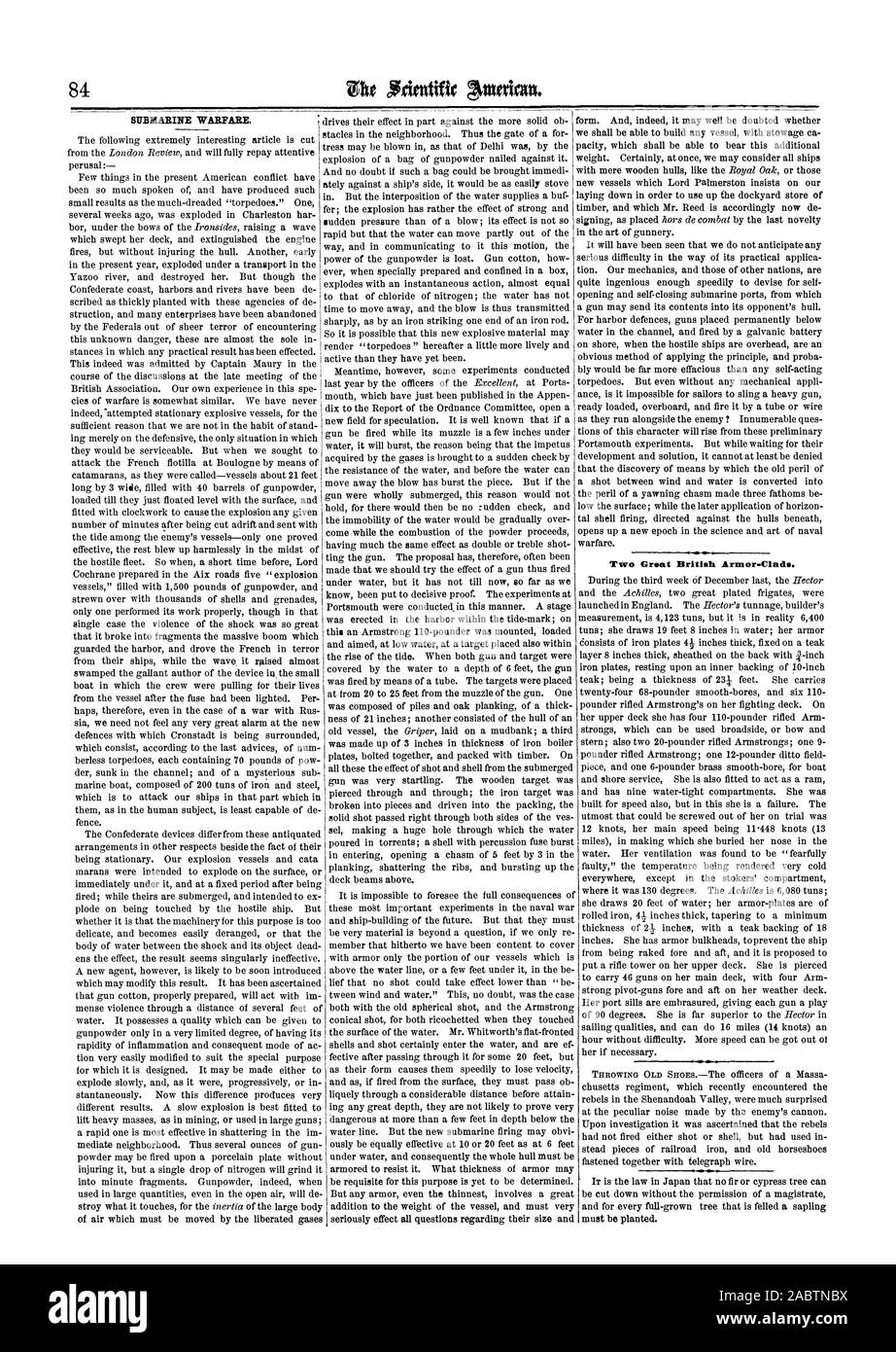 SUBMARINE WARFARE., scientific american, 1864-02-06 Stock Photo