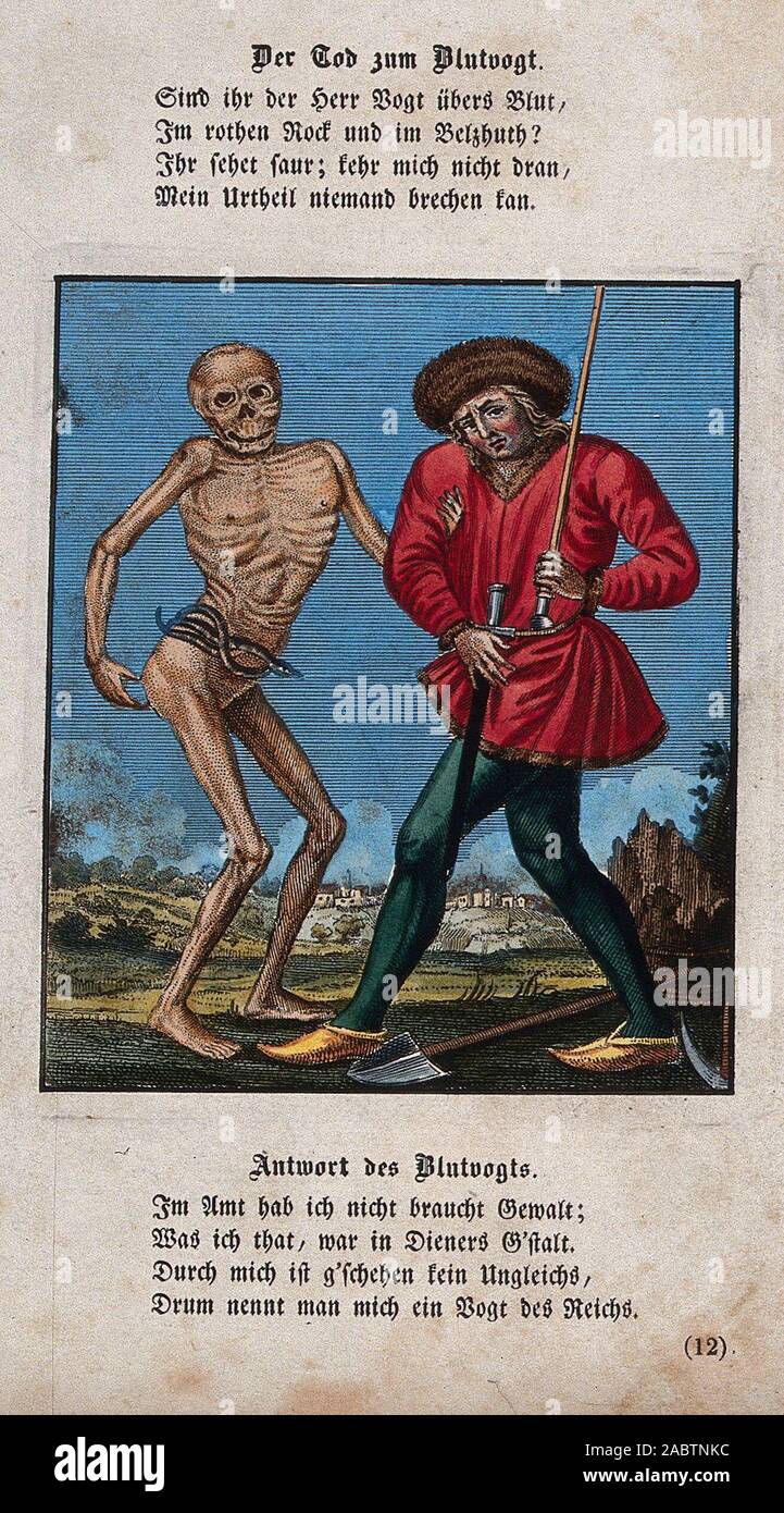 Dance Of Death Death And The Executioner Coloured Etching And Letterpress After J A Chovin After The Basel Dance Of Death Jpg 2abtnkc Stock Photo Alamy