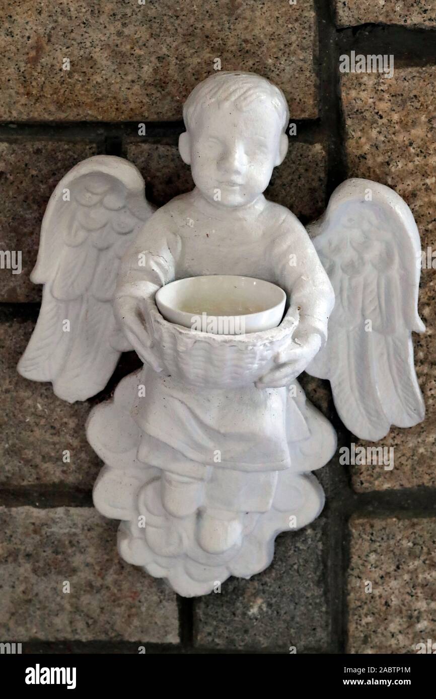 Tuscany Italy Holy Water Font Italian Pottery Sculpture Wall Decor Angel Baby 