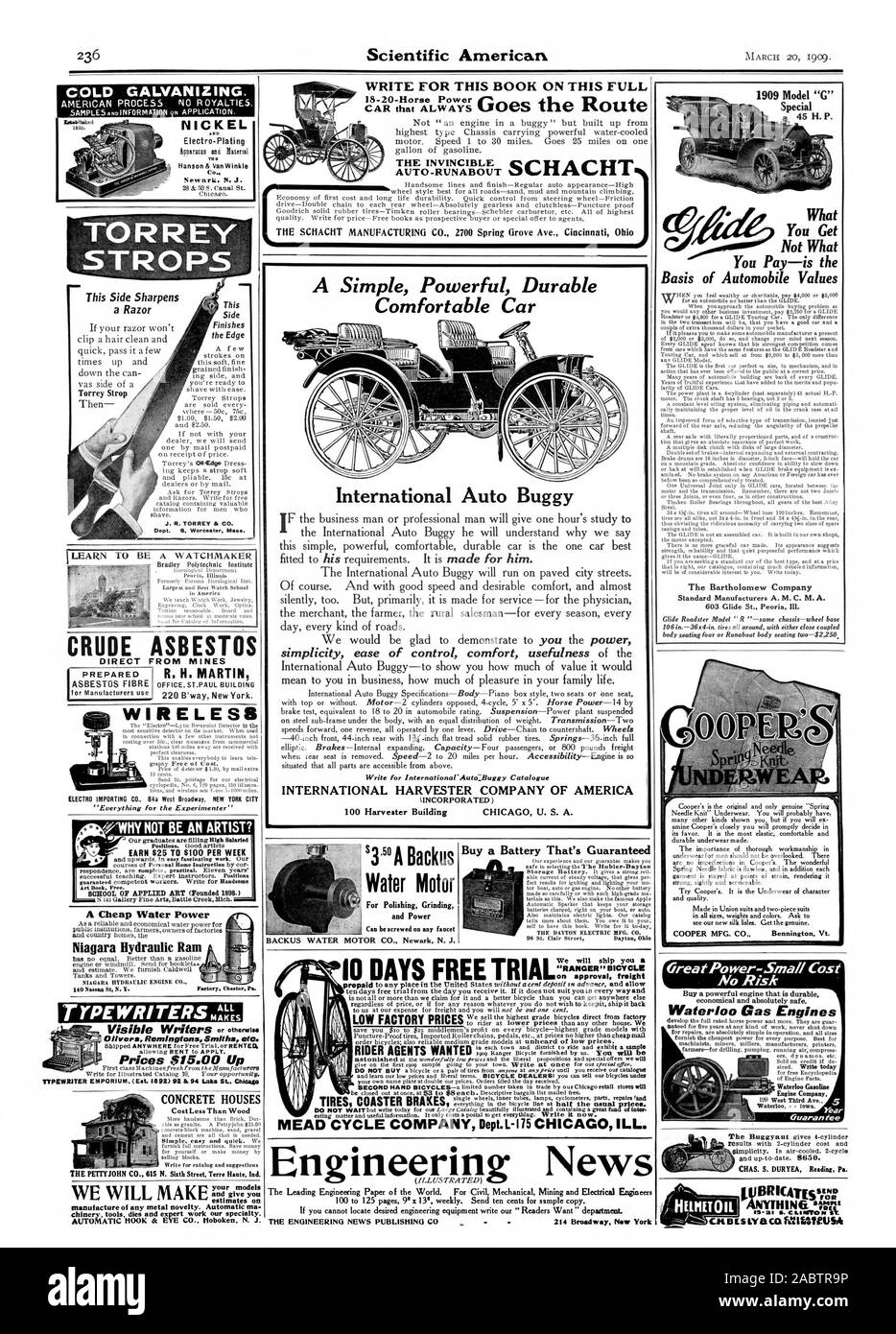 RemIngtons Smiths etc. Prices $15.00 Up COLD GALVANIZING. AMERICAN PROCESS NO ROYALTIES. NICKEL THE Hanson & Van Winkle co. TORREY STROPS This Side Sharpens a Razor Torrey Strop J. R. TORREY & CO. Dept. 0 Worcester Masi. I LEARN TO BE A WATCHMAKER CRUDE ASBESTOS WIRELESS ELECTRO IMPORTING CO. 84a West Broadway NEW YORK CITY 'Everything for the Experimenter' CONCRETE HOUSES Cost Less Than Wood and give you estimates on chinery tools dies and expert work our specialty. WE WILL MAKE Niagara Hydraulic Ram Our graduates are filling High Salaried EARN $25 TO $100 PER WEEK go aaaaa eed competent Stock Photo