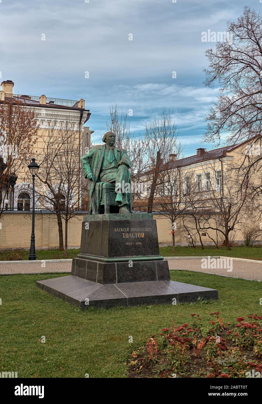 Moscow, Russia, Monument to writer Alexey Nikolaevich Tolstoy on Bolshaya Nikitskaya Street, installed in 1957, landmark Stock Photo