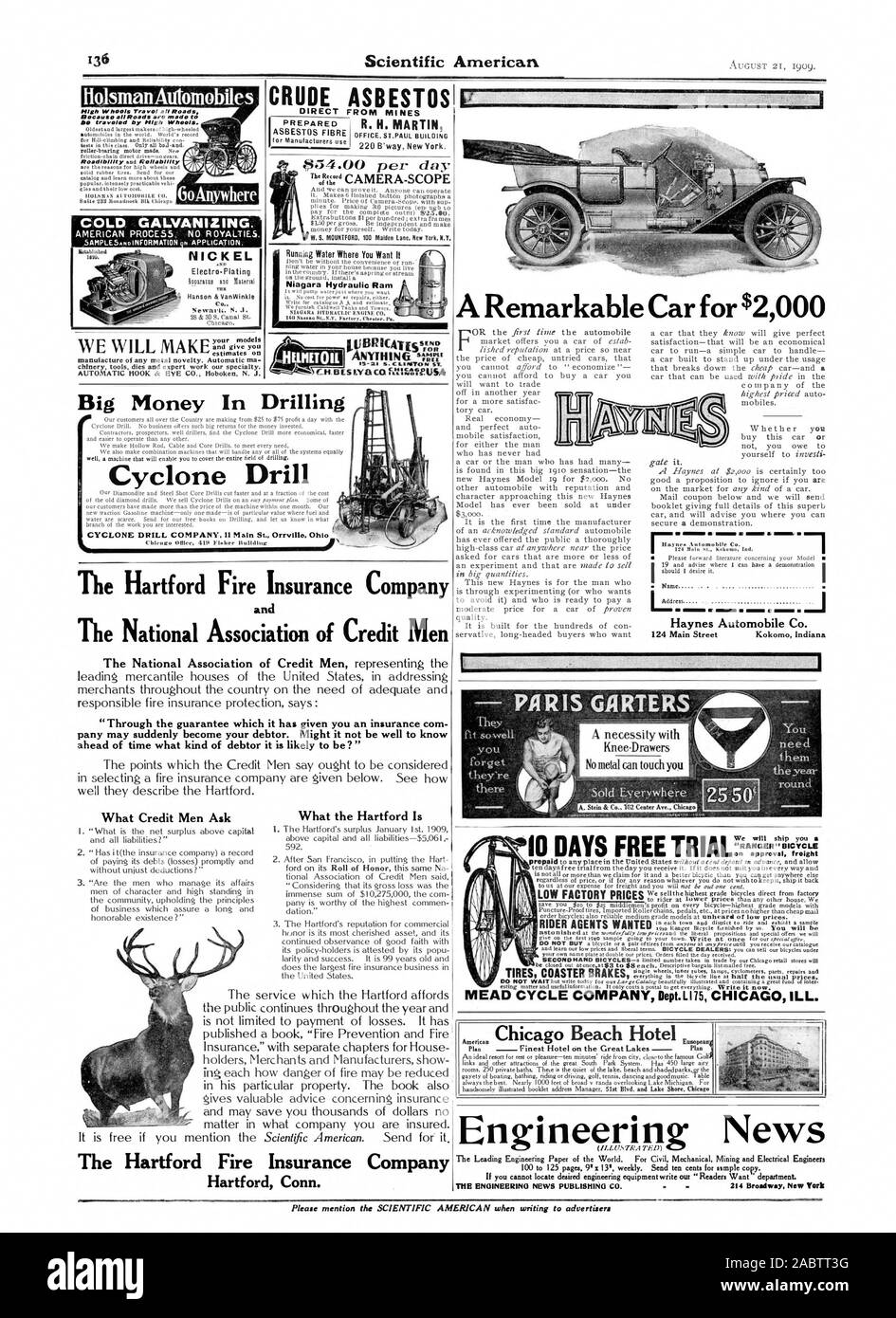 SAPIPtt ANYTHING ▪ im Cyclone Drill The Hartford Fire Insurance Company and The National Association of Credit Men 'Through the guarantee which it has given you an insurance com pany may suddenly become your debtor. Might it not be well to know ahead of time what kind of debtor it is likely to be?' What the Hartford Is The Hartford Fire Insurance Company Hartford Conn. Chicago Beach Hotel Eugene& Plan Engi neenn News round - PARIS GARTERS A. Stein & Co 182 Center Ave Chic 10 DAYS FREE TRIA 'RANGER' BICYCLE on approval freight astonished MEAD CYCLE COMPANY Dept.75 CHICAG ILL. TIRES COASTER Stock Photo