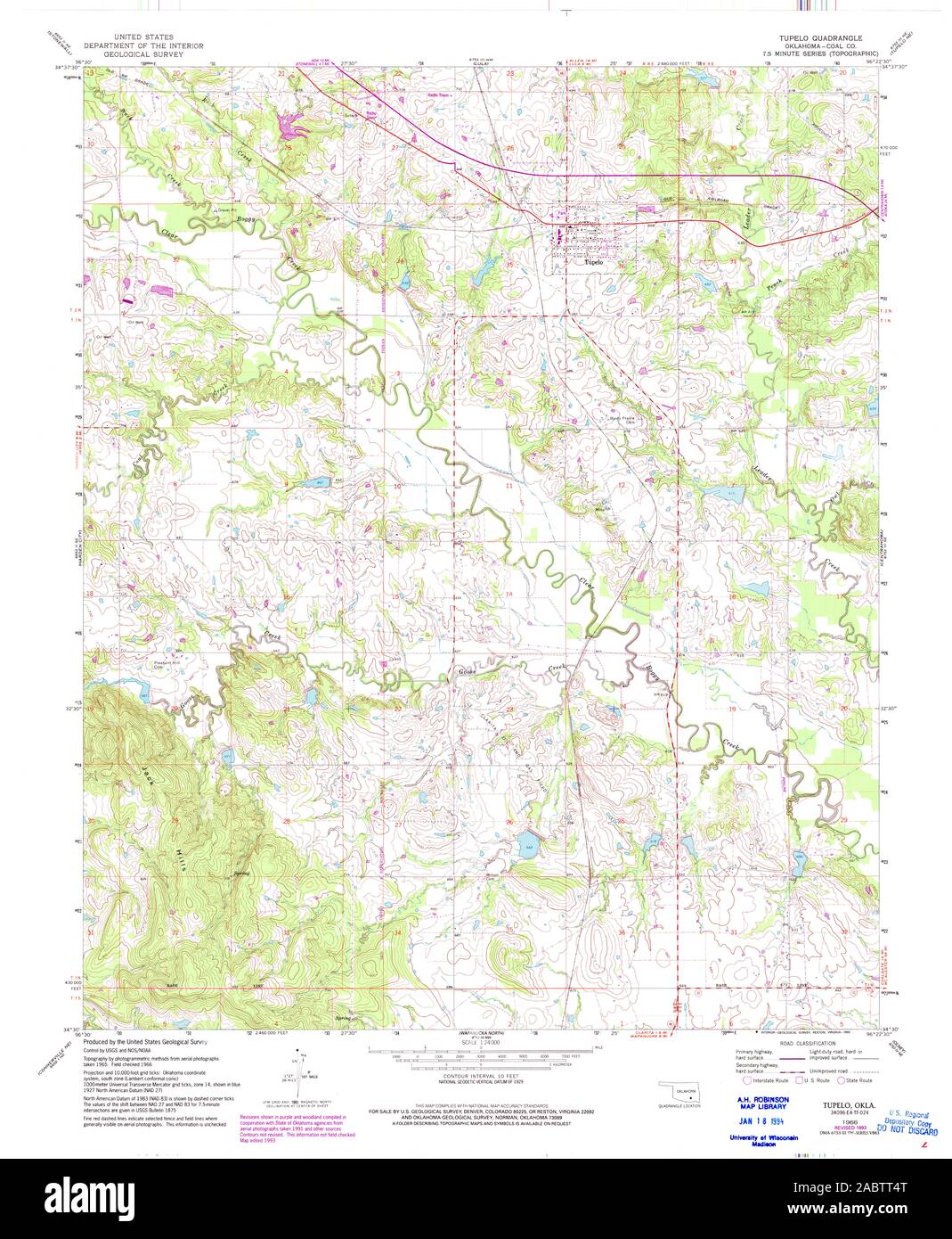 USGS TOPO Map Oklahoma OK Tupelo 706966 1966 24000 Restoration Stock Photo