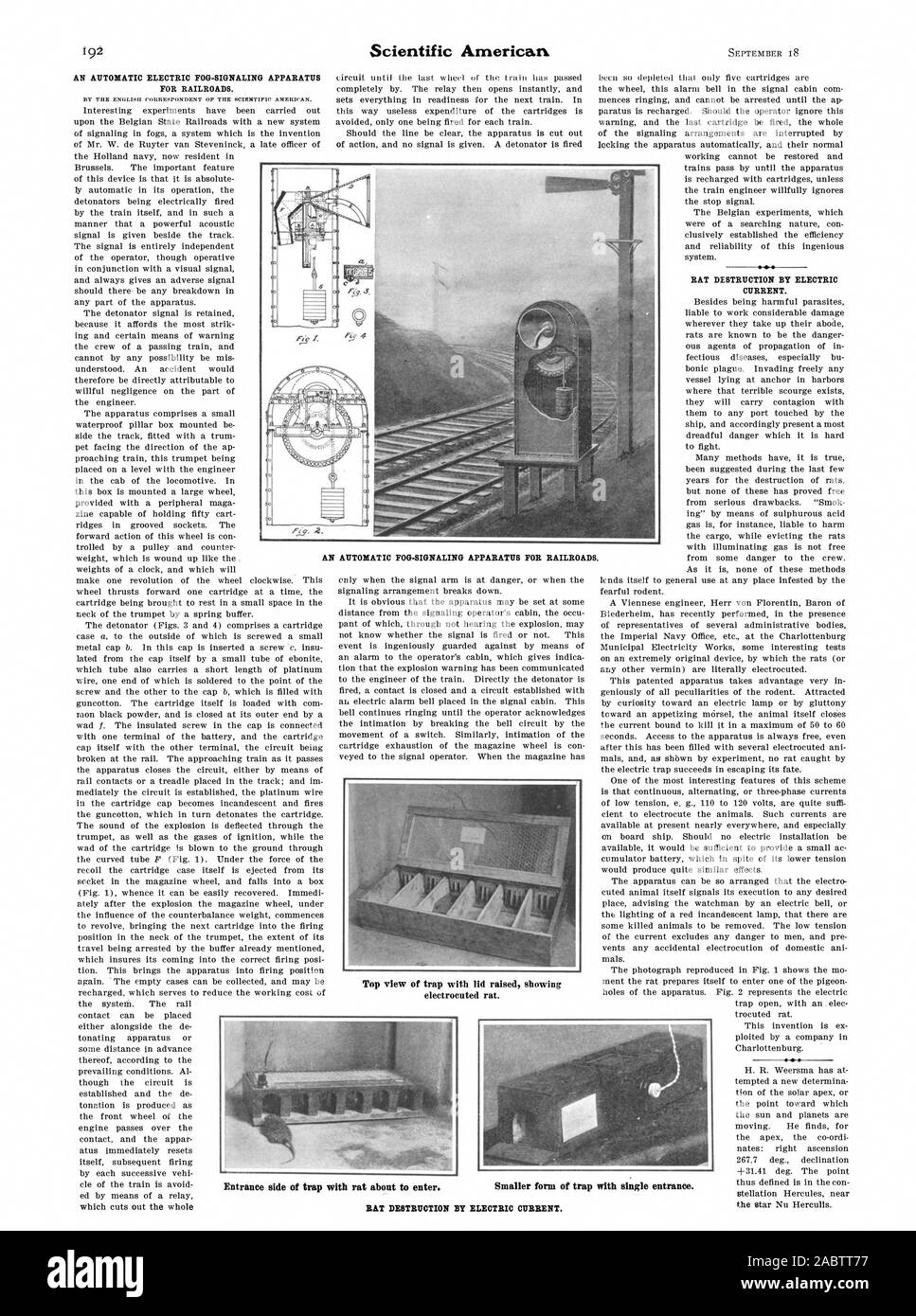 Entrance side of trap with rat about to enter. Smaller form of trap with single entrance., scientific american, -1909-09-18 Stock Photo
