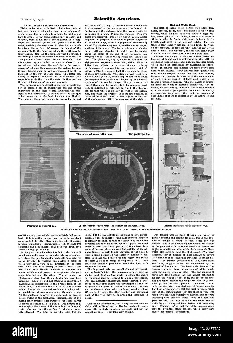 Red And White Meat Forms Of Periscopes For Submarines The Eye That Looks In All Directions At Once The Universal Observation Lens The Periscope Top Scientific American 1909 10 23 Stock Photo Alamy