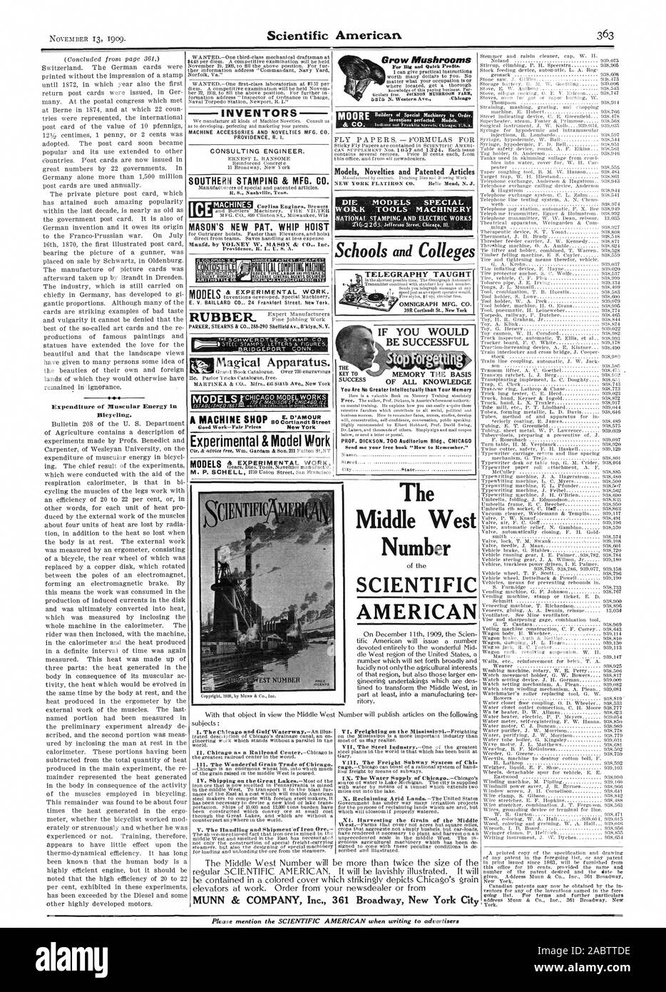 Grow Mushrooms For Big and Quick Profits. Expenditure of Dineenlar Energy in Bicycling. INVENTORS MACHINE ACCESSORIES AND NOVELTIES MFG. CO. PROVIDENCE R. I. CONSULTING ENGINEER. SOUTHERN STAMPING & MFG. CO. MASON'S NEW PAT. WHIP HOIST Manfd. by VOLNEY W. MASON & CO Inc. R001004  IRE Magical Apparatus. V. The Handling and SlhipmenCof Iron Ore The Middle West Number SCIENTIFIC AMERICAN VIII The Freight Subway System of Chi. IX. The Water Supply of Chicago.Chicago's. Xl. Harvesting the Grain of the Middle York. Experimental & Model Work TELEGRAPHY TAUGHT OMNIGRAPH MFG. CO. IF YOU WOULD BE Stock Photo