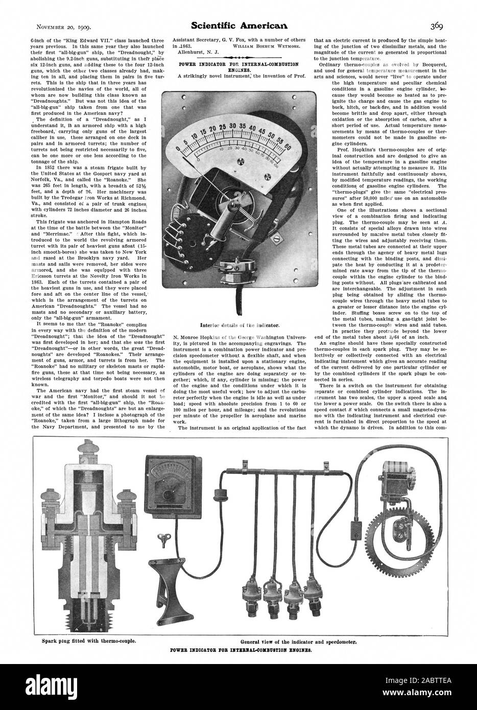 POWER INDICATOR FOR INTERNAL-COMBUSTION ENGINES. POWER INDICATOR FOR INTRINAL-COSIBIISTION ENGINES., scientific american, -1909-11-20 Stock Photo