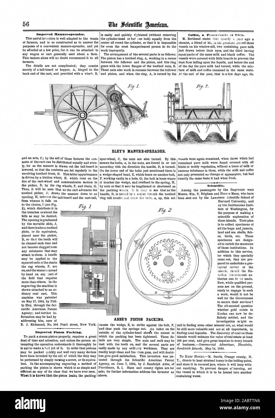 Improved Manurespreader. Coffee a Preservative of Milk. ELEY'S MANURE