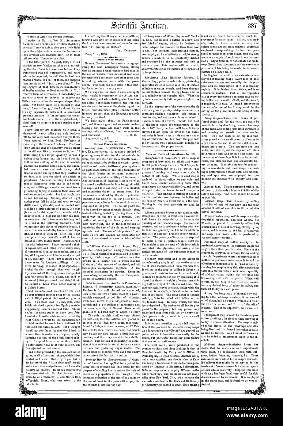 story of American Friction Matches. Artesian Well Sinking. Recent