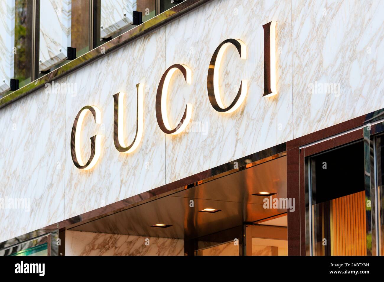 Close up of the Gucci logo over entrance of Gucci flagship store on the  Tokyo Ginza fashionable shopping street Stock Photo - Alamy