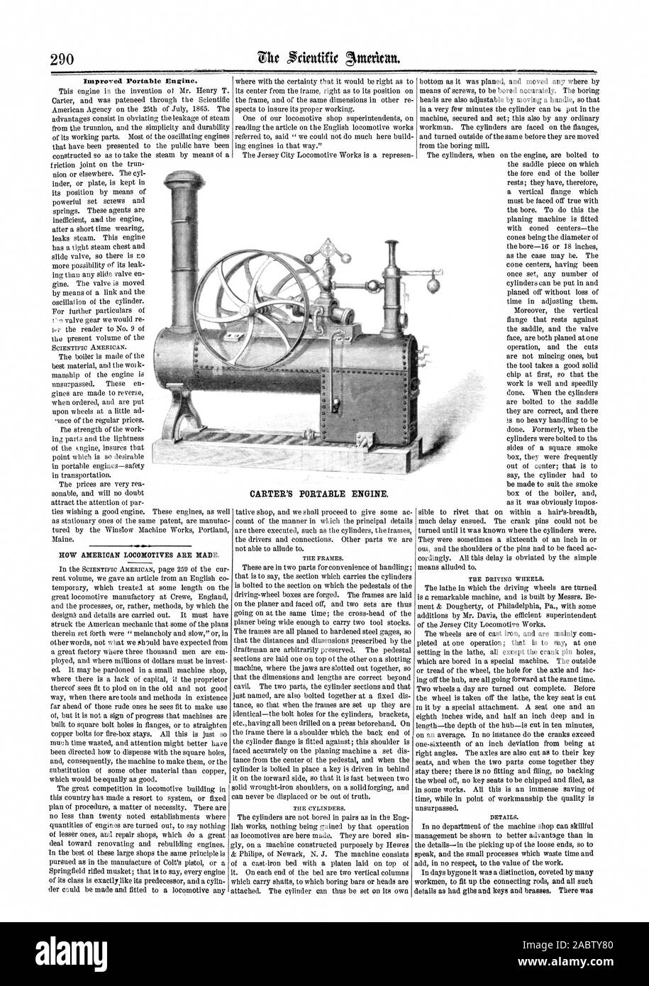 CARTER'S PORTABLE ENGINE., scientific american, 1865-11-04 Stock Photo