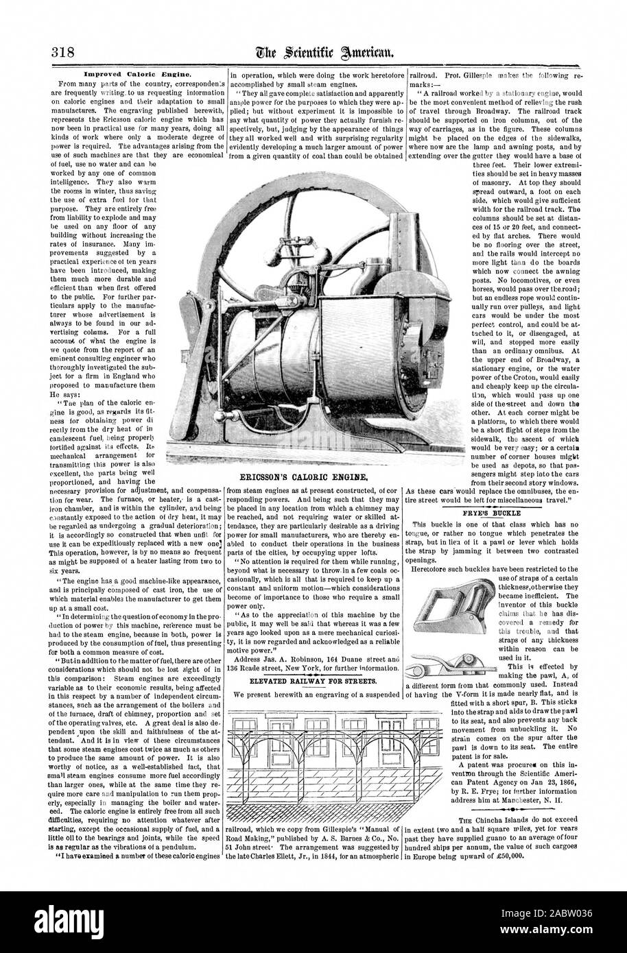 Improved Calorie Engine. ERICSSON'S CALORIC ENGINE., scientific american, 1866-05-12 Stock Photo
