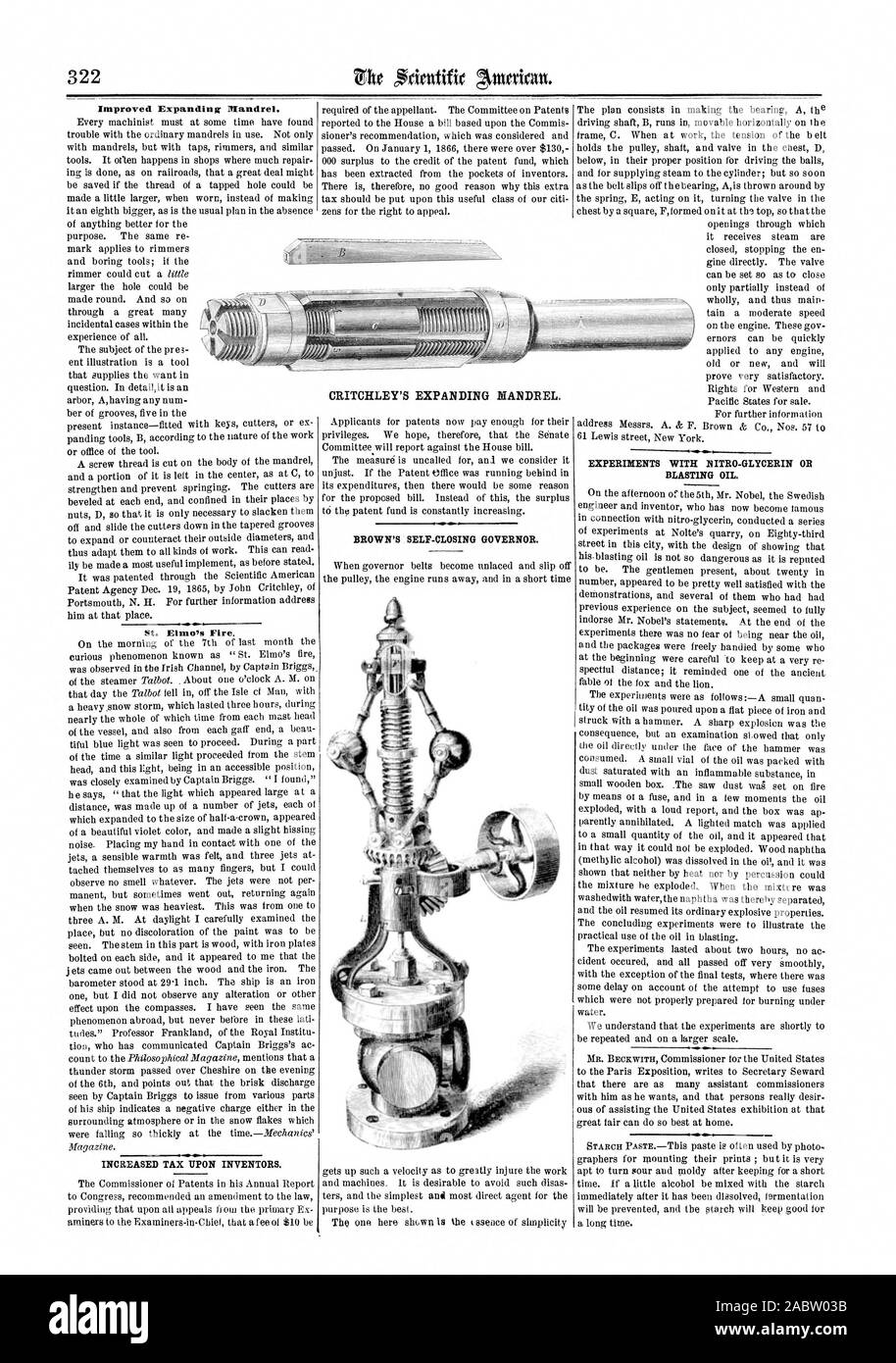 Improved Expanding Mandrel. St. Elmo's Fire. CRITCHLEY'S EXPANDING MANDREL., scientific american, 1866-05-12 Stock Photo