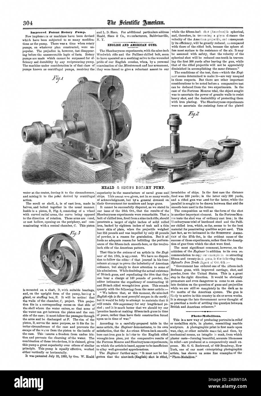 Improved Patent Rotary Pump. HEALD & SISCO'S ROTARY PUMP. Photo-Medalltons., scientific american, 1866-11-03 Stock Photo