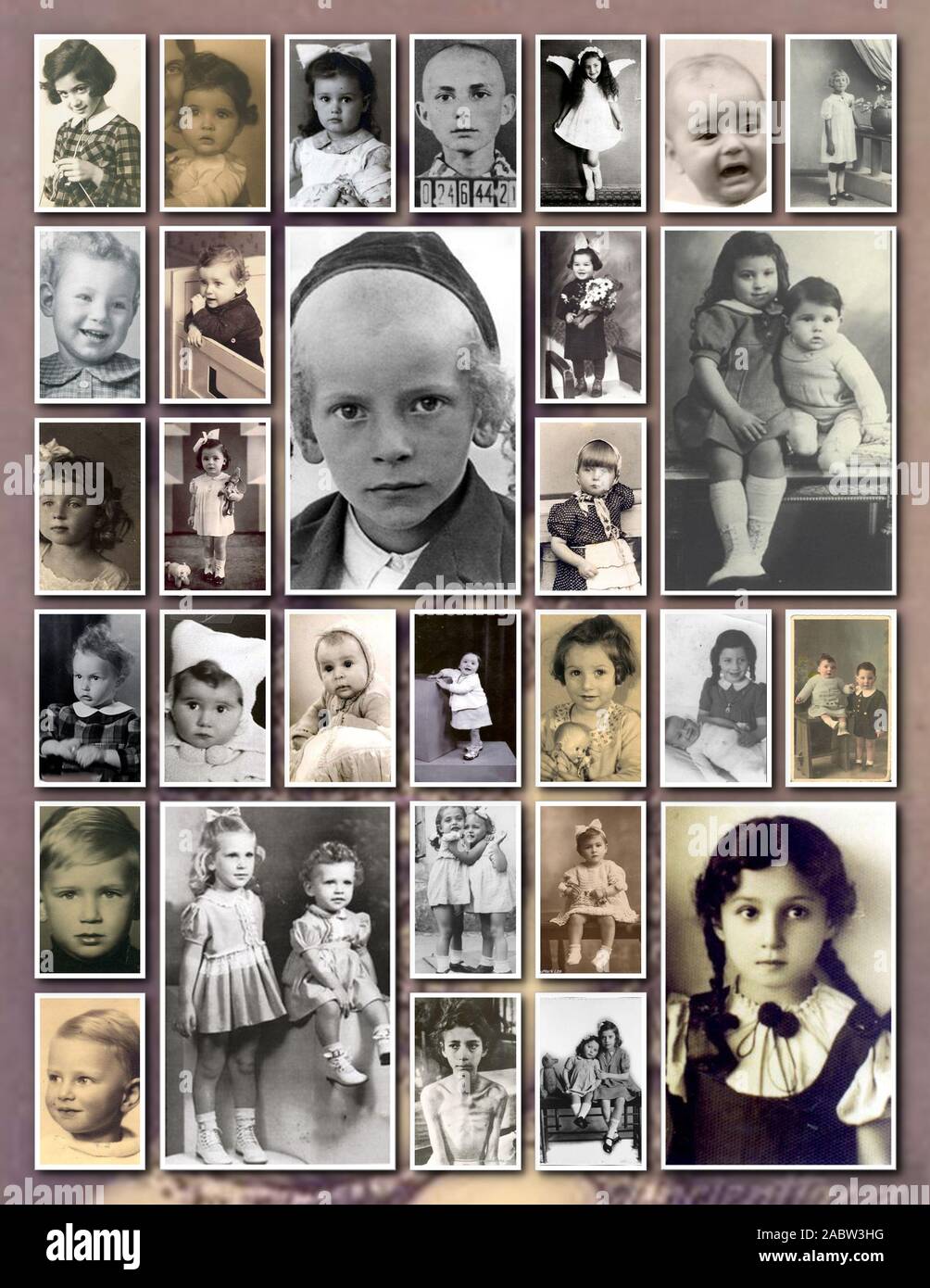 Photographs of the children the victims of genocide in Auschwitz-Birkenau or Sobibor Stock Photo