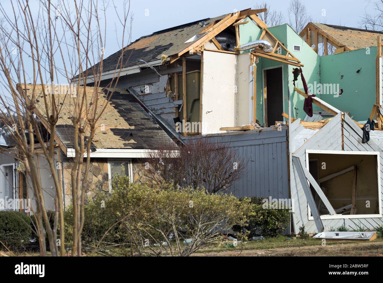 Multi level wood framed house that has been completely destroyed by a ...