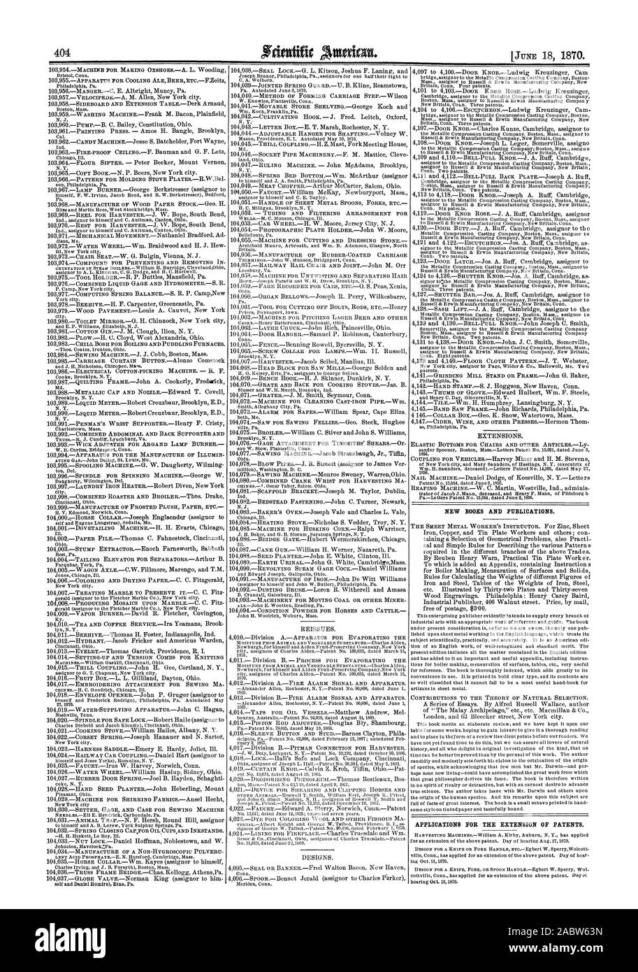 Bristol Conn. Philadelphia Pa. Boston Mass. N. J. Cal. Chicag Ill. N. Y. son Philadelphia Pa. himself F. W. Irvine Jacob Reed and R. W. Berkstresser) Bedford Pa. Bliss and Martin Rees West Stockbridge. Mass. Ind. assignor to himself and C. Aultman Canton Ohio. Ind. assignor to himself and C. Aultman Canton Ohio. itt New York city. P. Camp New York city. city. and E. P. Williams Elizabeth N. J. —Thos. Coates Ironton Ohio. Cooke Brooklyn N. Y Md. Brooklyn N. Y. N. Y. N. Y. Charlestown Mass. TnussR. J. Cundiff Lynchburg Va. W. B. Curtiss Bridgeport Conn. ATING GASJohn Dailey St. Louis Mo Stock Photo