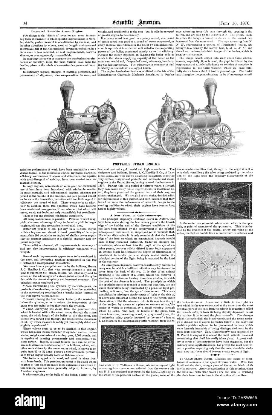 Portable steam engine, scientific american, 1870-07-16 Stock Photo