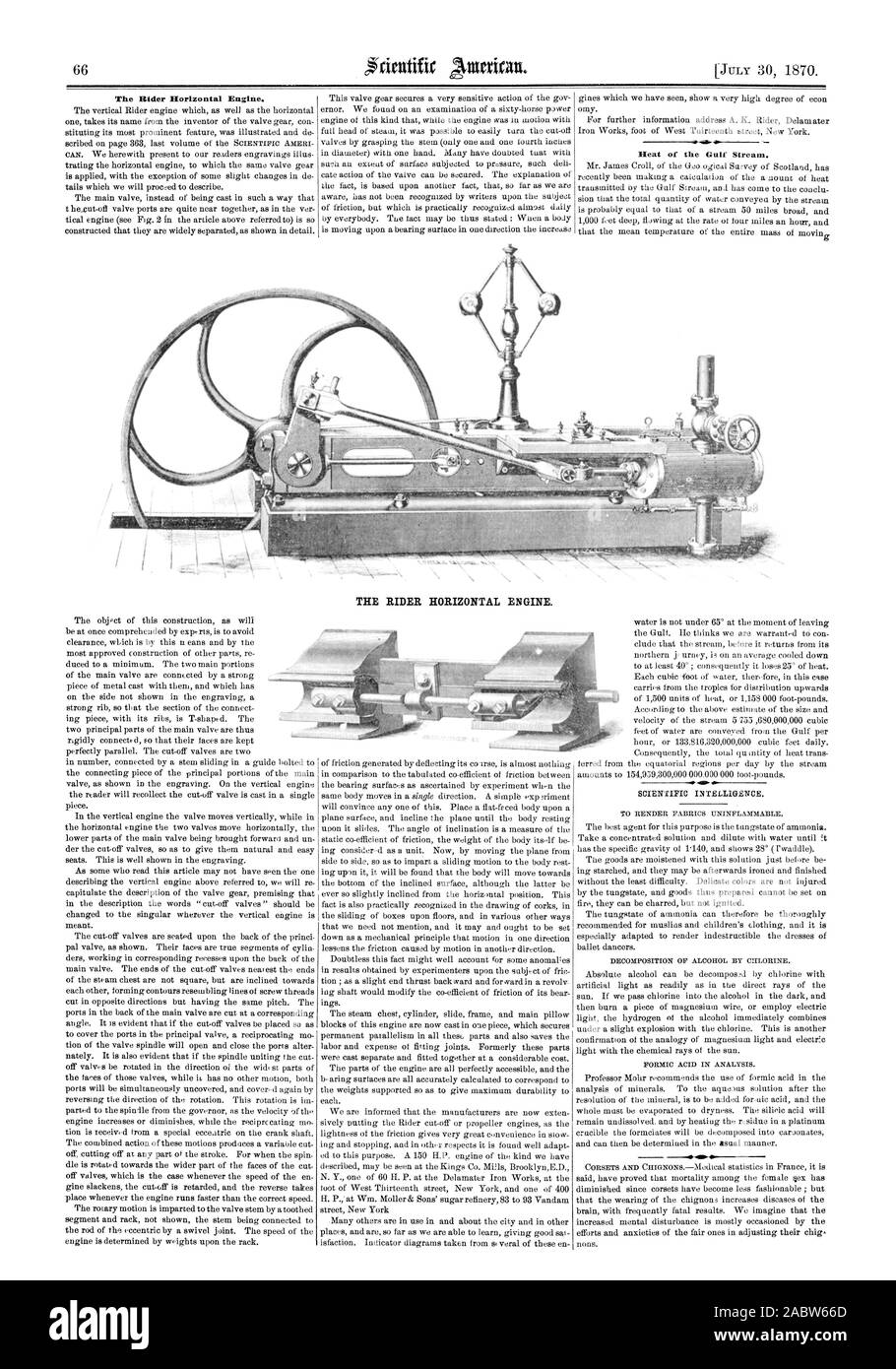 The rider horizontal engine, scientific american, 1870-07-30 Stock Photo