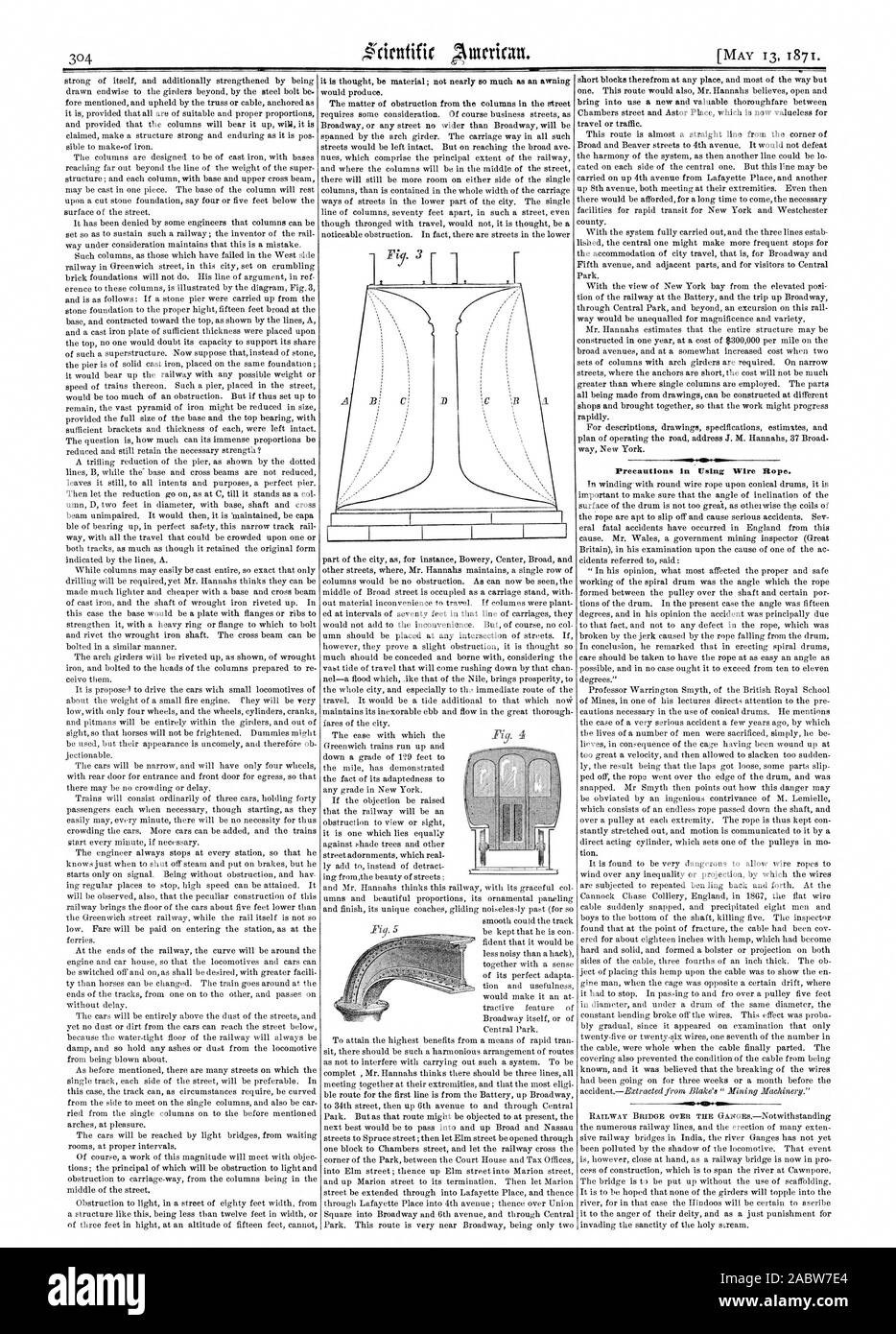 Precautions in Using Wire Rope., scientific american, 18710513 Stock Photo Alamy