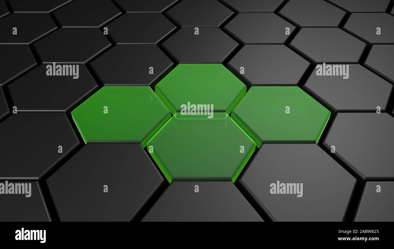3d black and green hexagon background, 3d render Stock Photo - Alamy