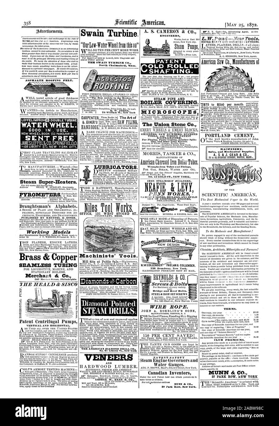 PATENT N.or SHAFTING. STEAM PIPE AND BOILER COVERING. MICROSCOPES The Union Stone Co. GRINDERS SAW GUMMERS DIAMOND TOOLS and WOOD'S PATENT KNIFE-GRINDER For Planing Paper Cutting Leather Split ting and other Long Knives. 738 Broadway New York Wrought-Iron Tubes and Fittings IRON STEAMSHIP BUILDERS. PENN WORKS ERS OF COMPOUND ENGINES REYNOLDS & CO. Screws Bolts WIRE ROPE. Steam Engine Governors and Water Gauges. Canadian Inventors 37 Park Row New York. ENGINEERS ASPHALTE ROOFING FELT. LEFFELIMPROVED DOUBLETURBINE Stearn Super-Heaters. Draughtsman's Alphabets. 'Working Models Brass dz Copper Stock Photo
