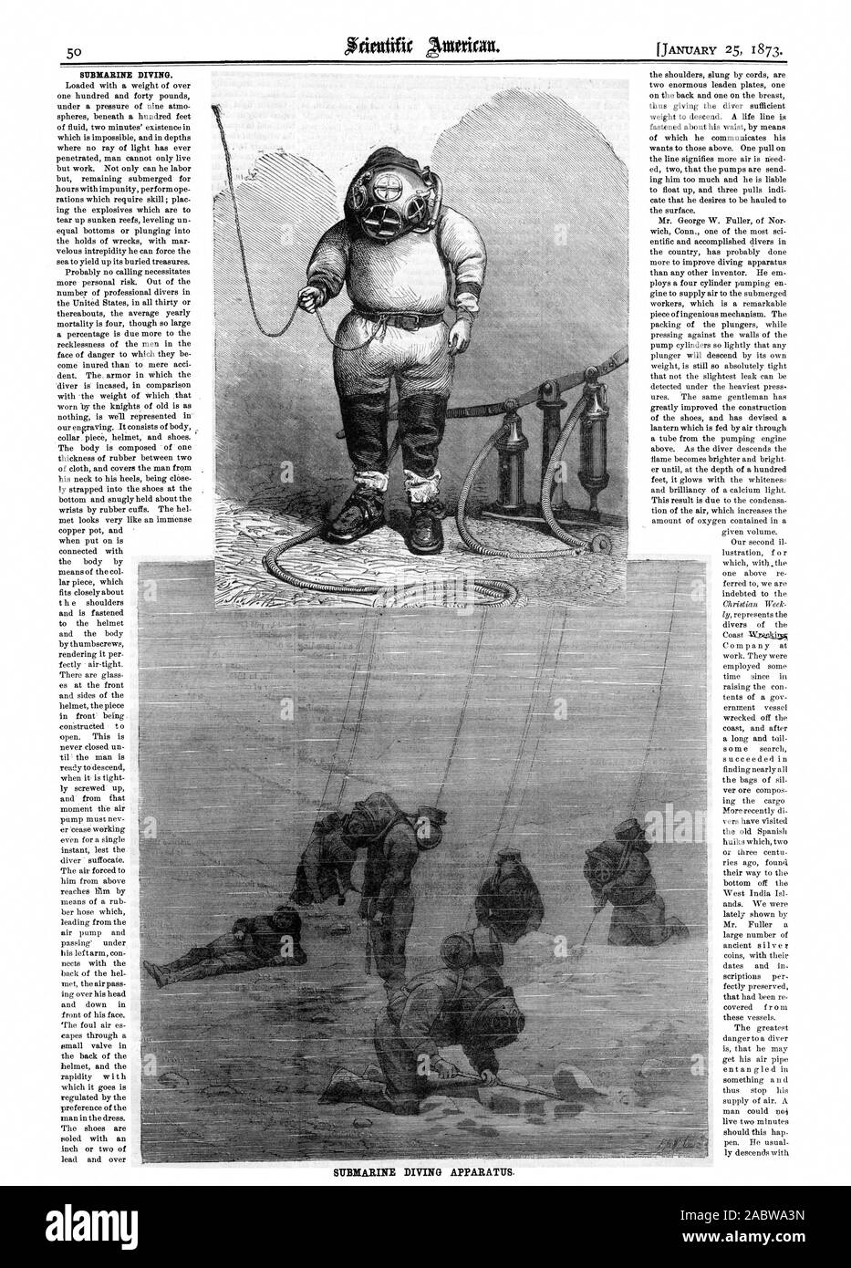 SUBMARINE DIVING APPARATUS., scientific american, 1873-01-25 Stock Photo